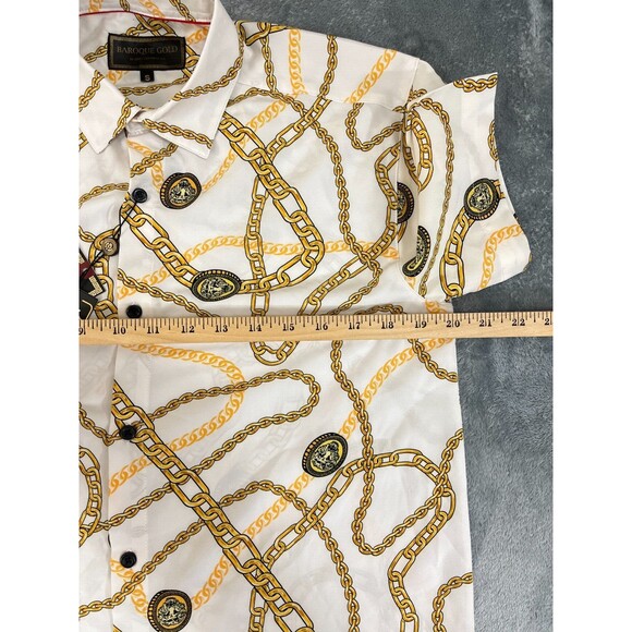 DRILL CLOTHING Baroque Gold Shirt Men's Small White Gold Chain Button-Up Stretch - Picture 10 of 11